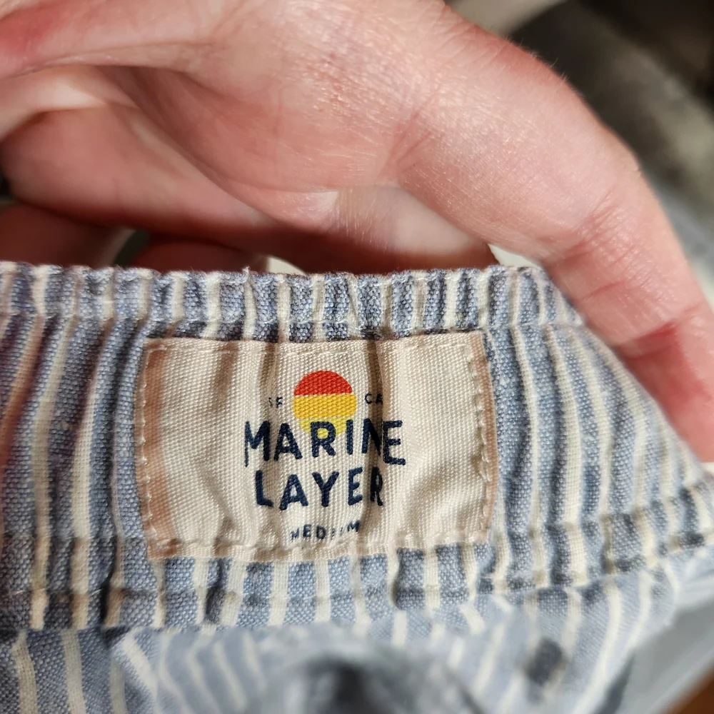 Marine Layer Striped Drawstring Shorts Blue/Gray Pinstripes Hemp Eco Casual 2" - Picture 8 of 9